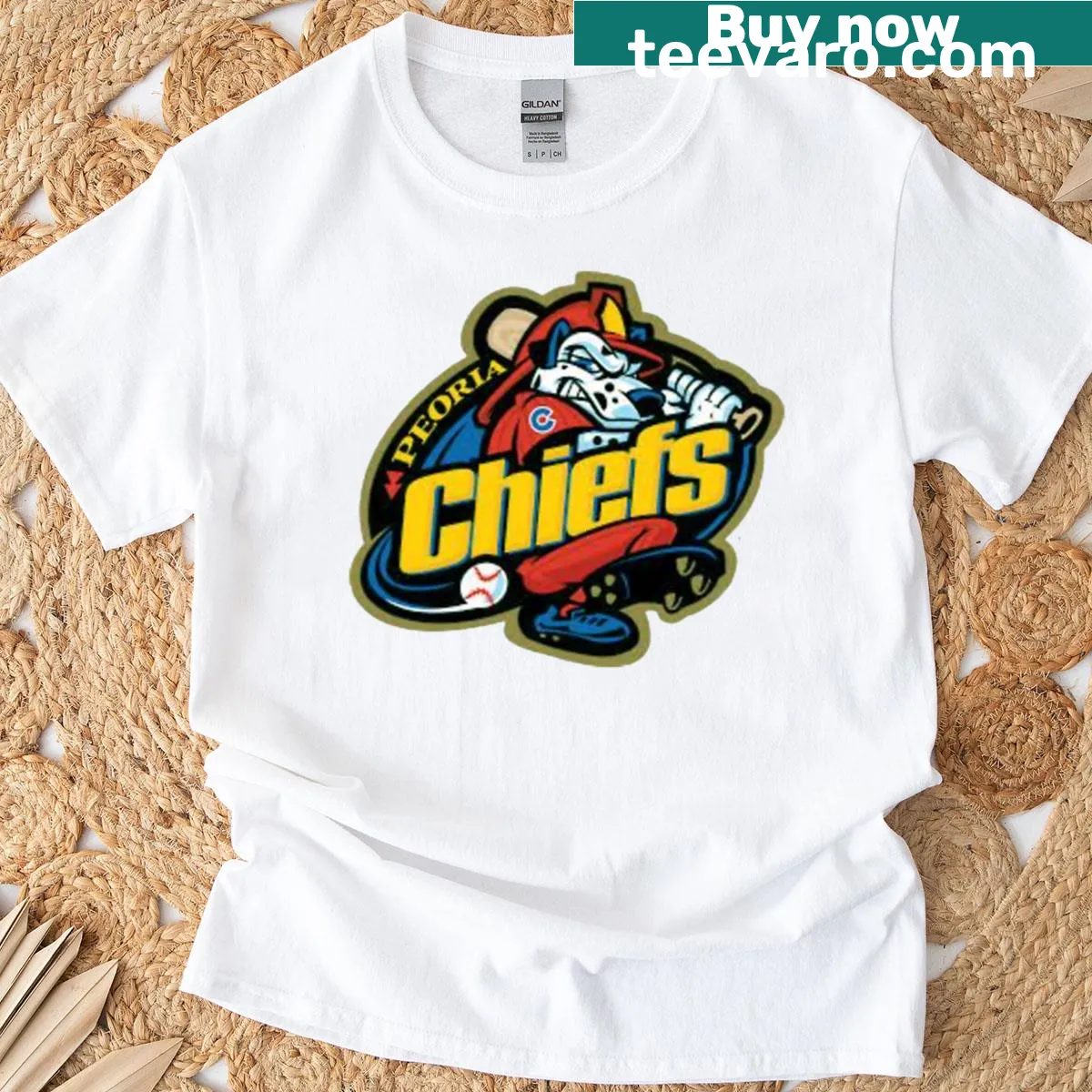 Illustrative design dedicated to the Peoria Chiefs baseball team. — on a men's t-shirt