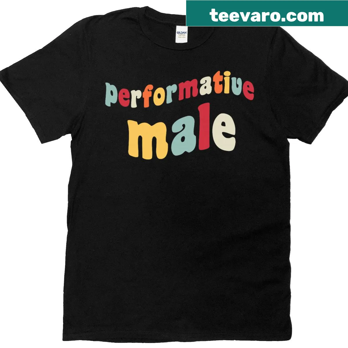 Funny Gen Z meme T-shirt featuring 'Performative Male Aesthetic' text — on a men's t-shirt