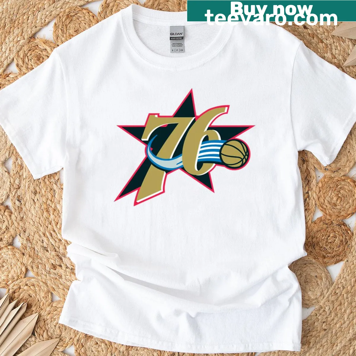 Philadelphia 76ers alternate T-shirt with bold team logo — on a men's t-shirt