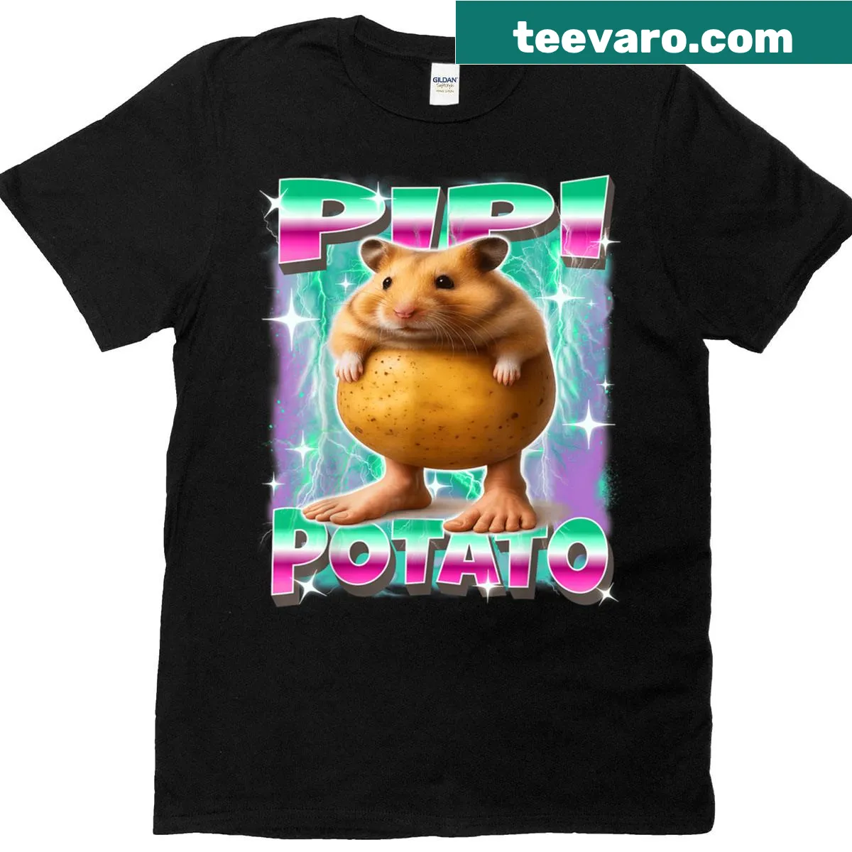 Funny meme t-shirt with 'Pi-pi-potato' text design — on a men's t-shirt