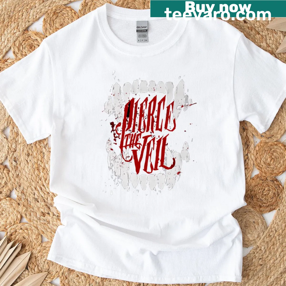 Pierce The Veil band t-shirt with bold graphics — on a men's t-shirt