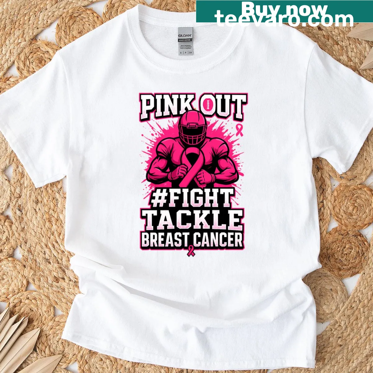 Breast cancer awareness graphic t-shirt with playful sports design — on a men's t-shirt