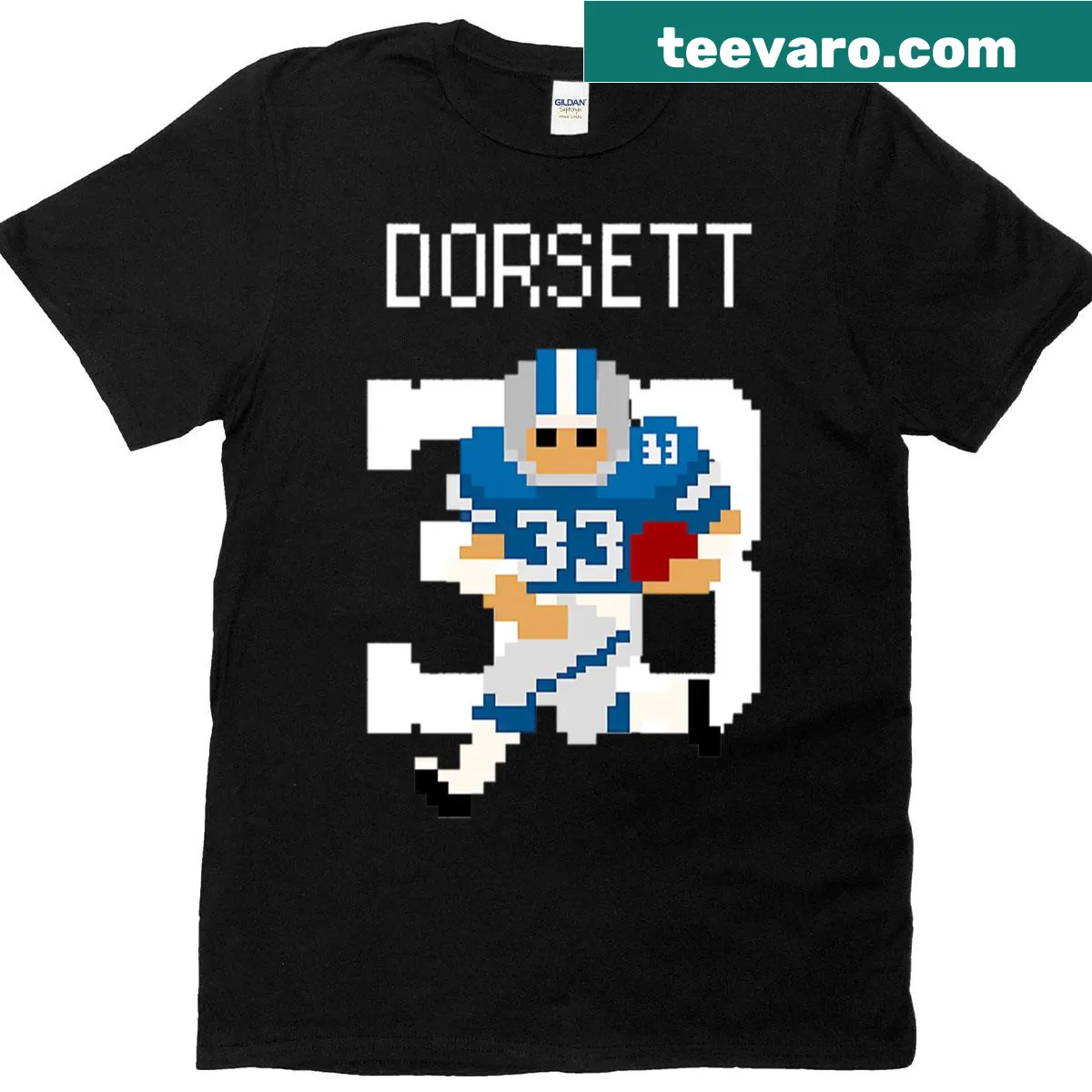 Retro pixel design of a running back on a limited edition t-shirt — on a men's t-shirt