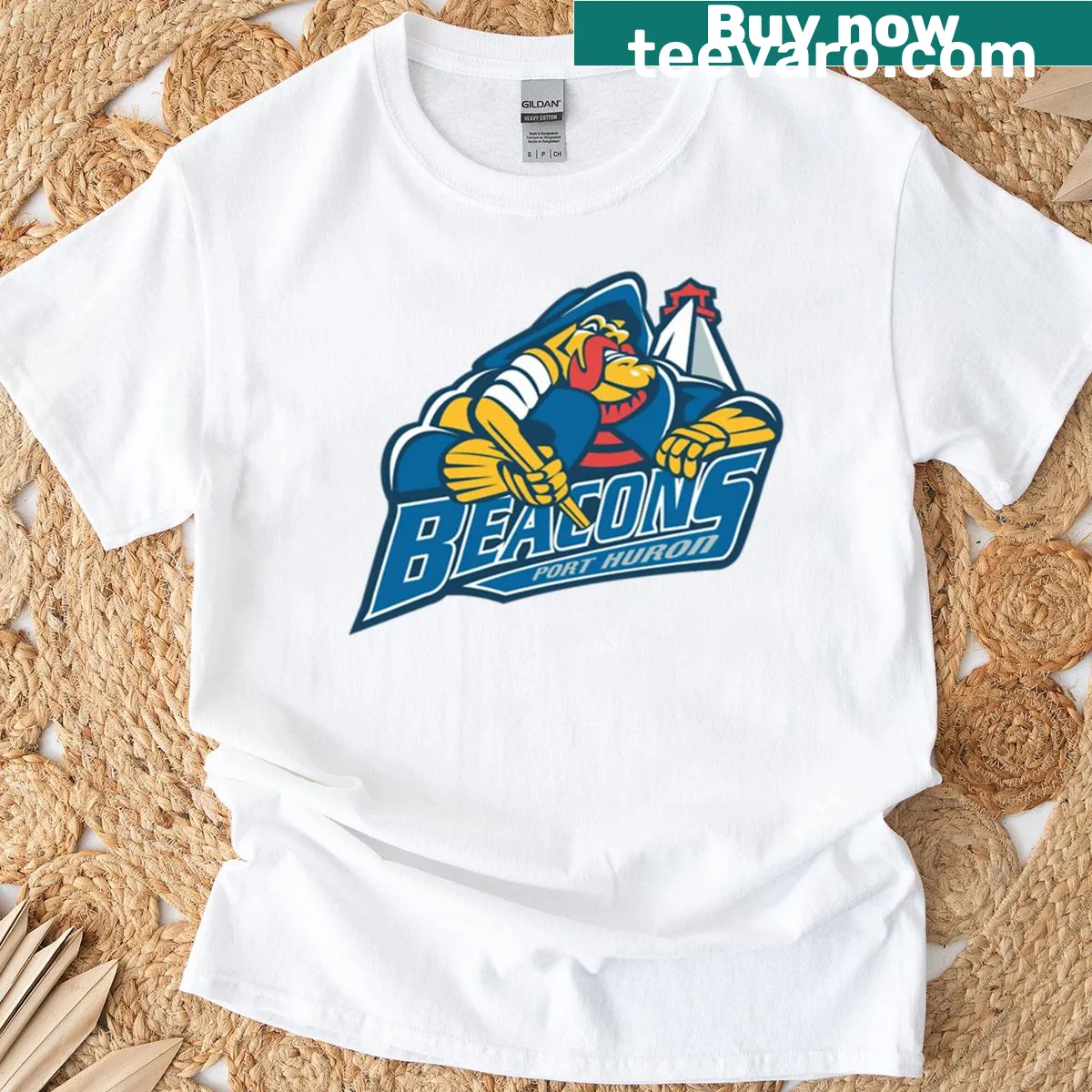 T-shirt featuring Port Huron Beacon design — on a men's t-shirt