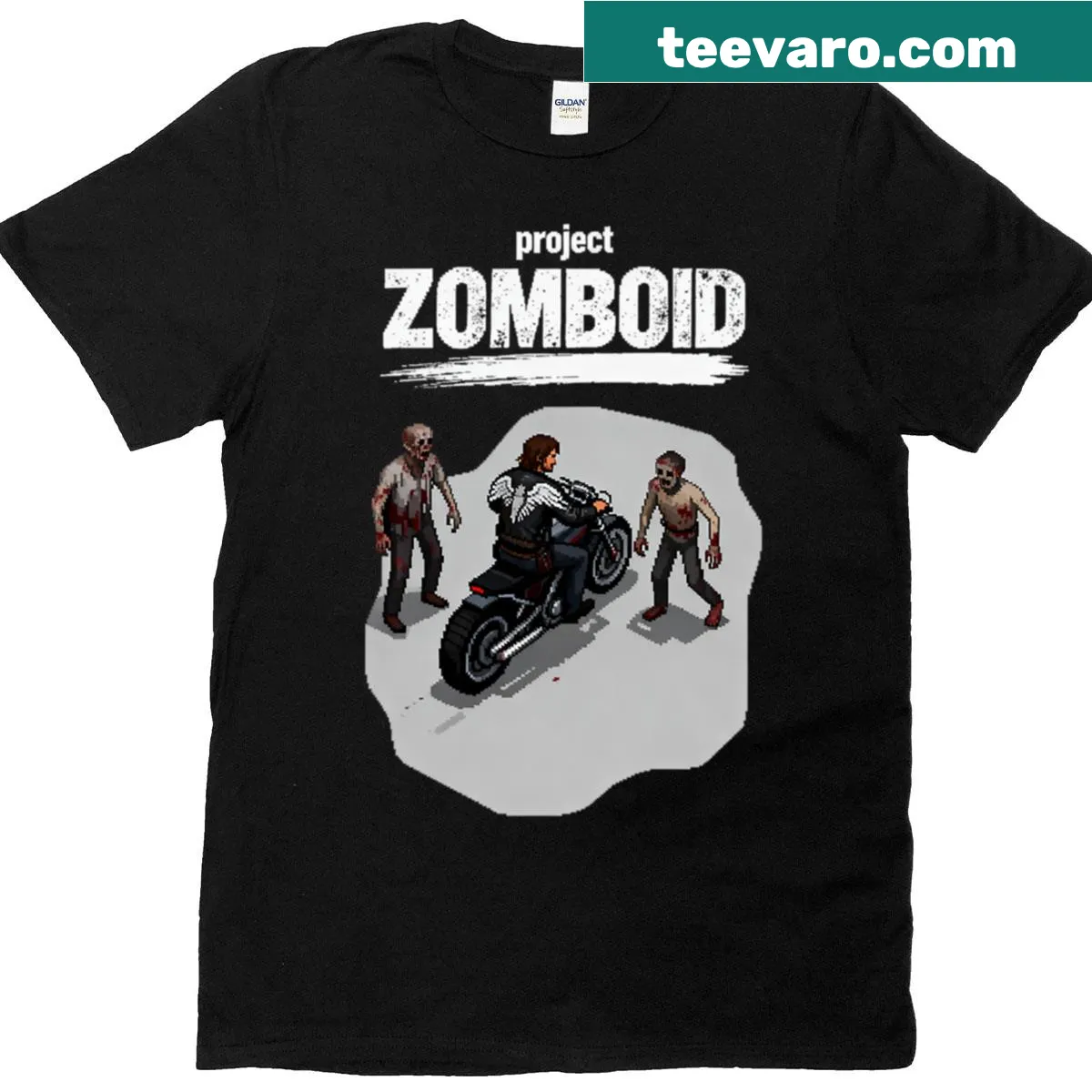 Project Zomboid Biker T-shirt featuring a humorous zombie-themed design — on a men's t-shirt