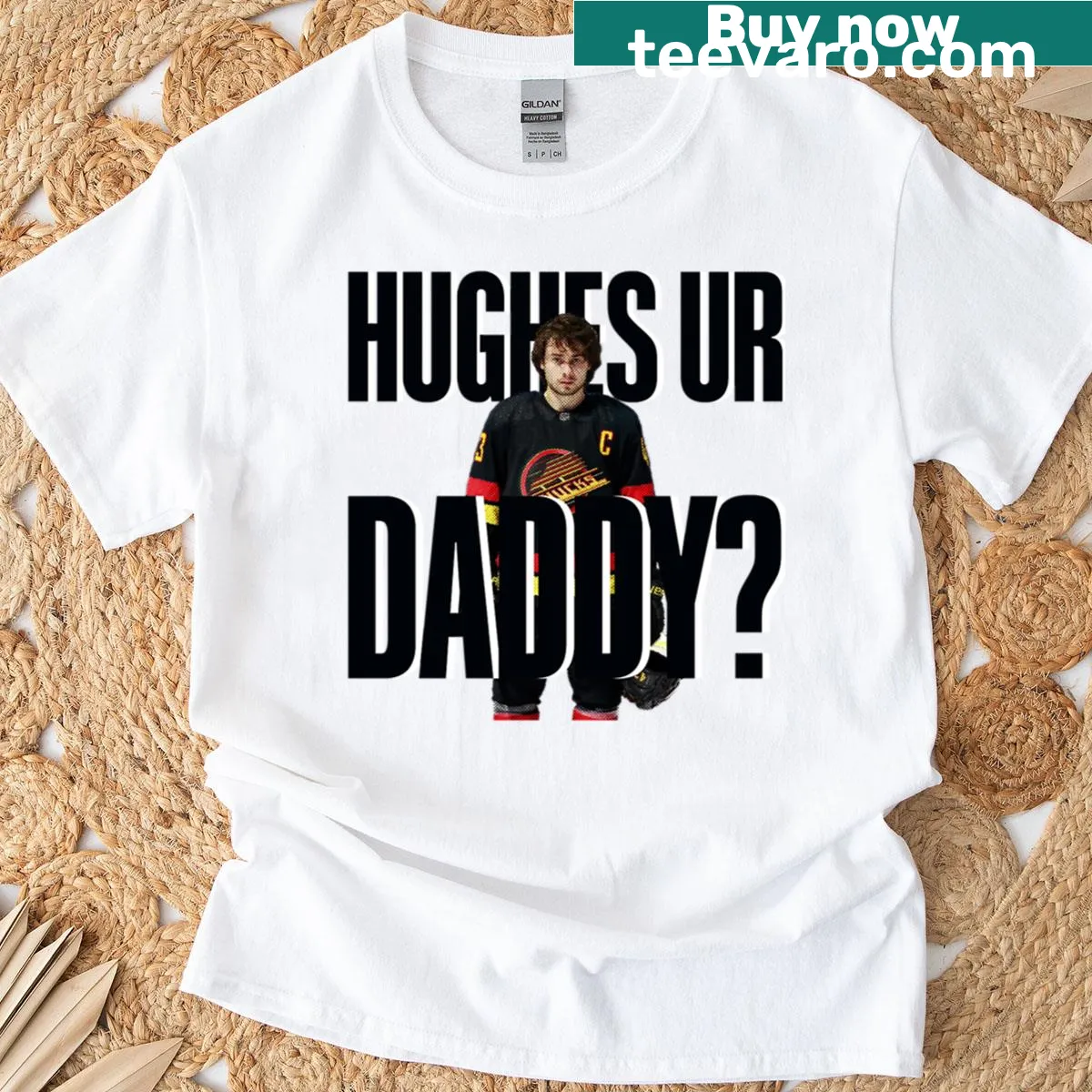 T-shirt with Daddy Flag design featuring Quinn Hughes — on a men's t-shirt