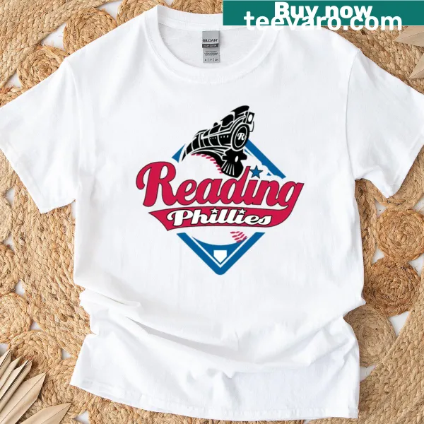 Illustrated t-shirt featuring Reading Phillies logo history