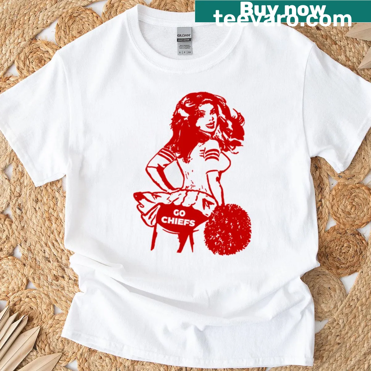 Cute retro cheerleader illustration on T-shirt — on a men's t-shirt