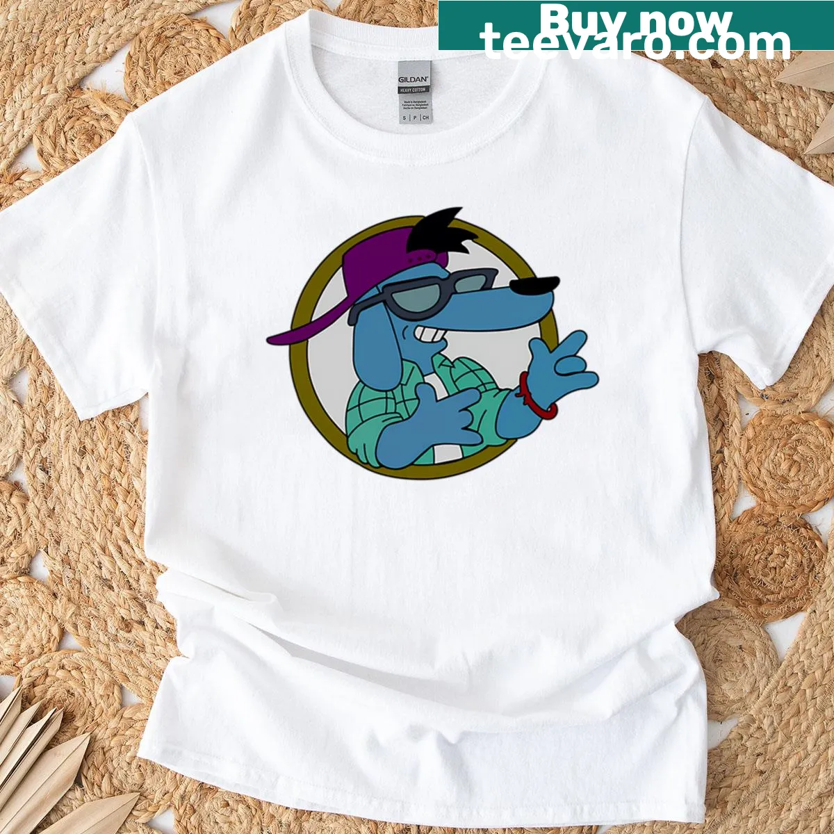 Vintage-style Poochie dog graphic on a distressed T-shirt — on a men's t-shirt
