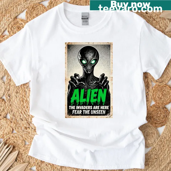 Vintage poster style alien monster graphic tee