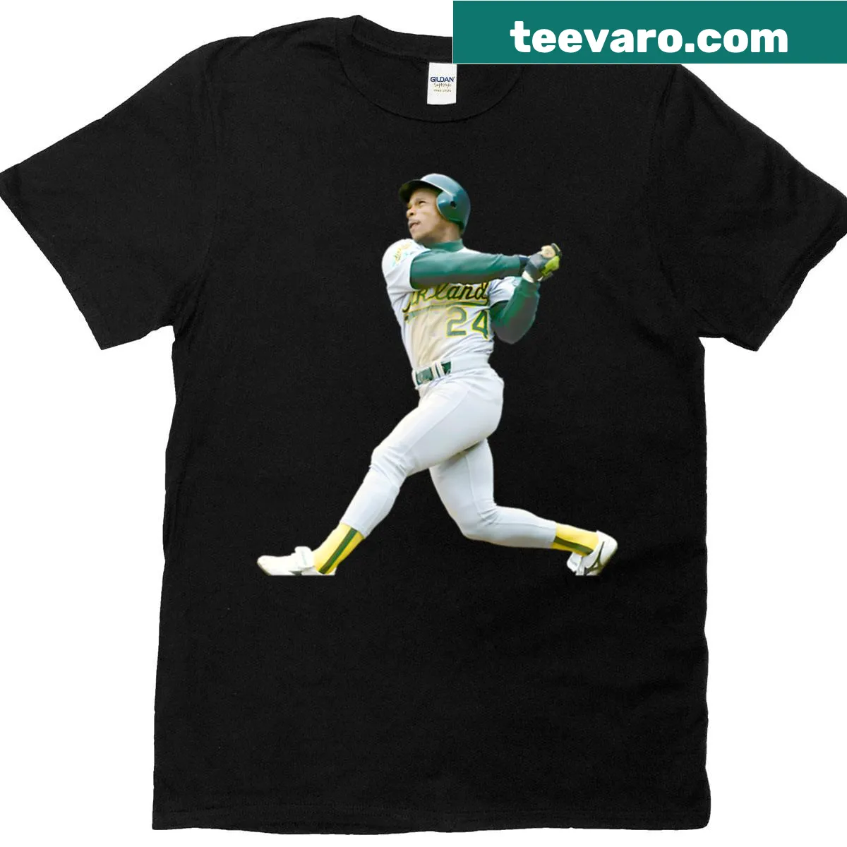 Limited edition t-shirt featuring Rickey Henderson's swing and number 24 — on a men's t-shirt