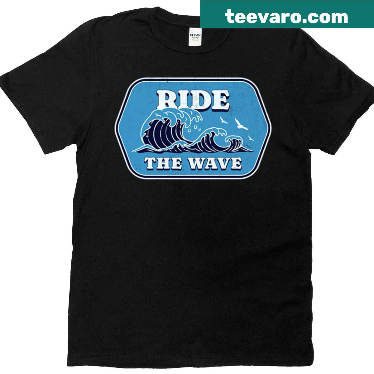 Ride The Wave T-shirt featuring a surfing-themed inspirational design — on a men's t-shirt