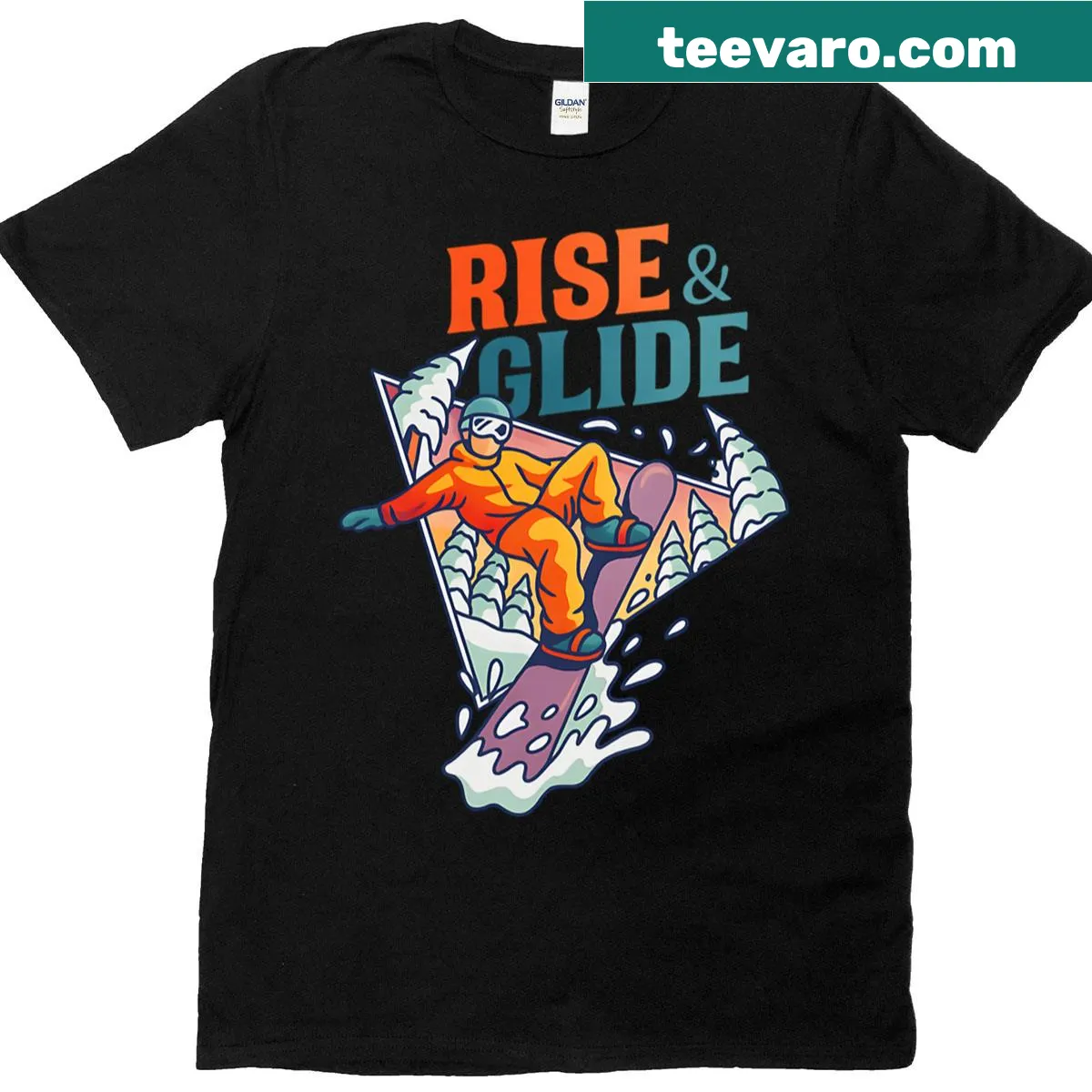 Retro snowboard graphic design on adventure t-shirt — on a men's t-shirt
