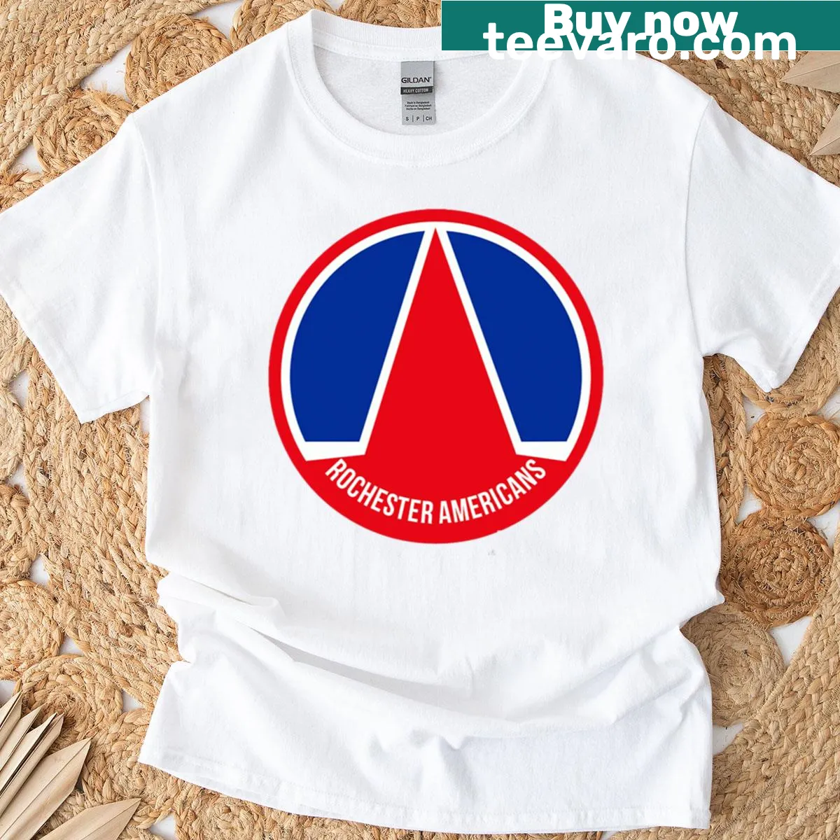 Rochester Americans logo graphic T-shirt — on a men's t-shirt