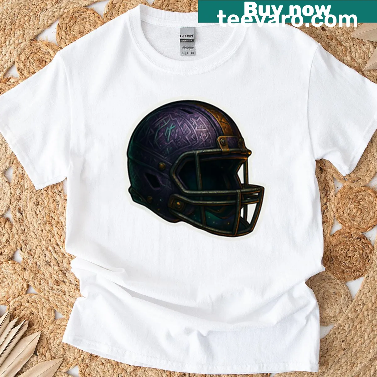 Runic warrior helmet graphic illustration T-shirt — on a men's t-shirt