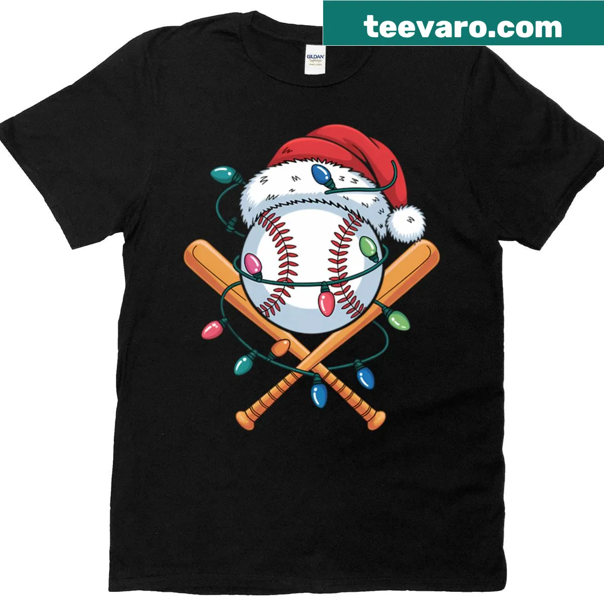 Christmas t-shirt featuring Santa as a baseball player in a festive design — on a men's t-shirt