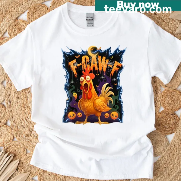 Funny scared chicken Halloween graphic t-shirt