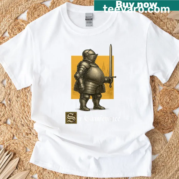 Humorous cartoon T-shirt featuring Sir Cumference character.