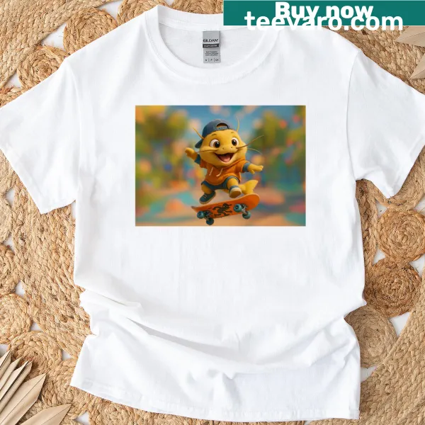 Playful illustration T-shirt featuring a yellow bullhead catfish