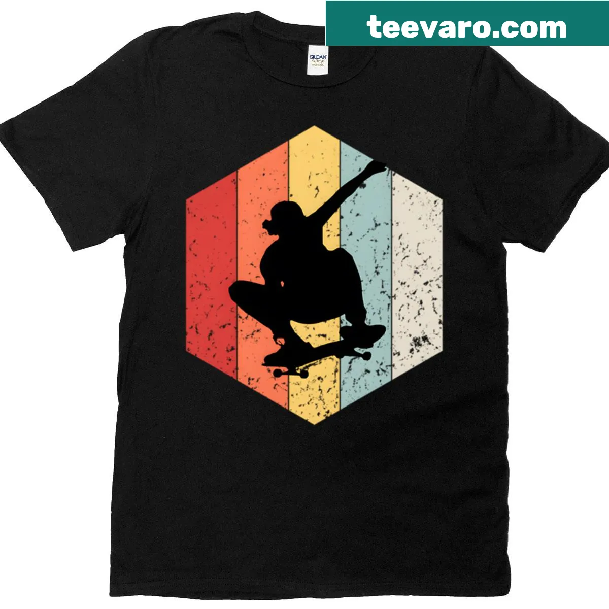 Cartoon graphic t-shirt featuring skaters having fun — on a men's t-shirt