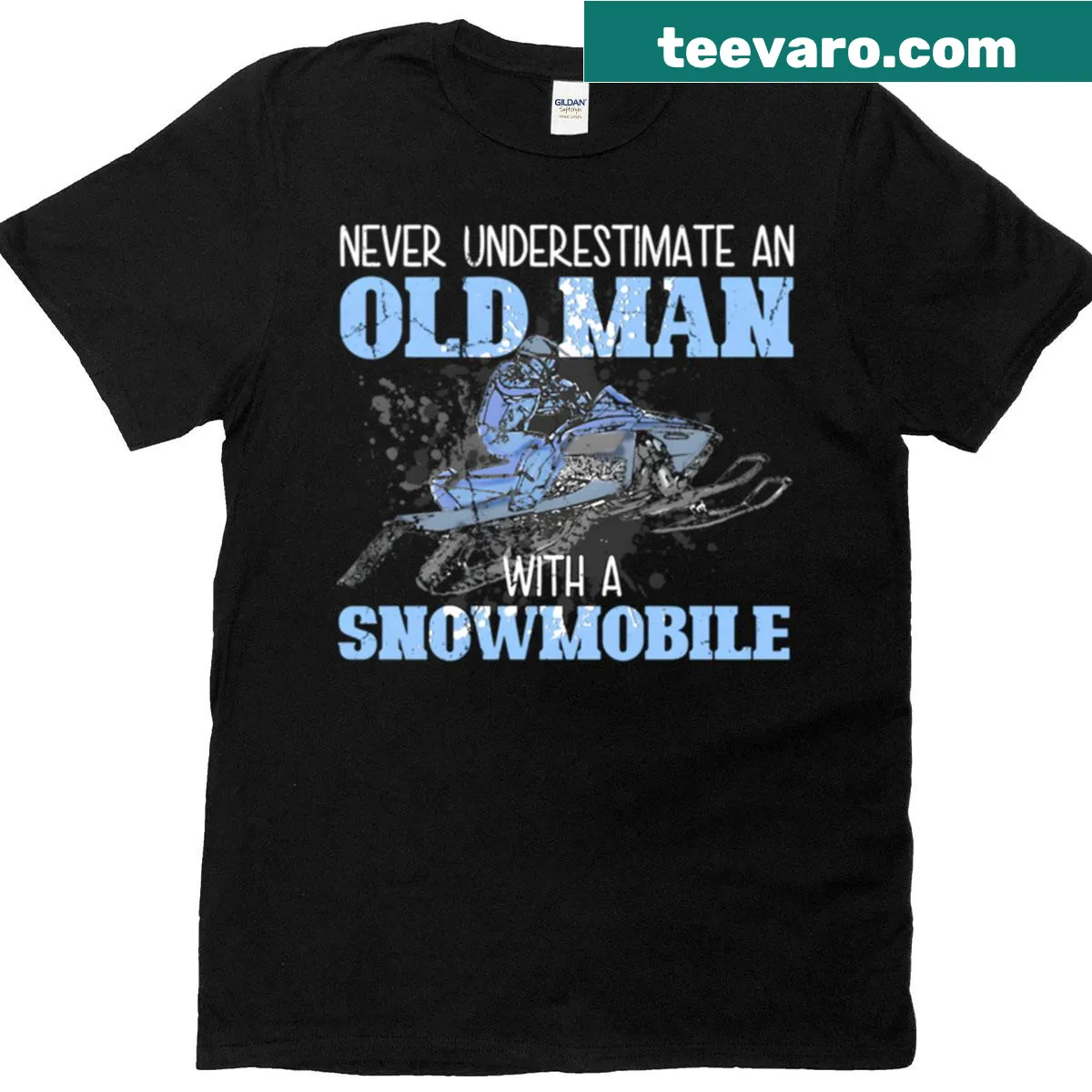 Illustrated t-shirt featuring a snowmobile helmet and gear — on a men's t-shirt