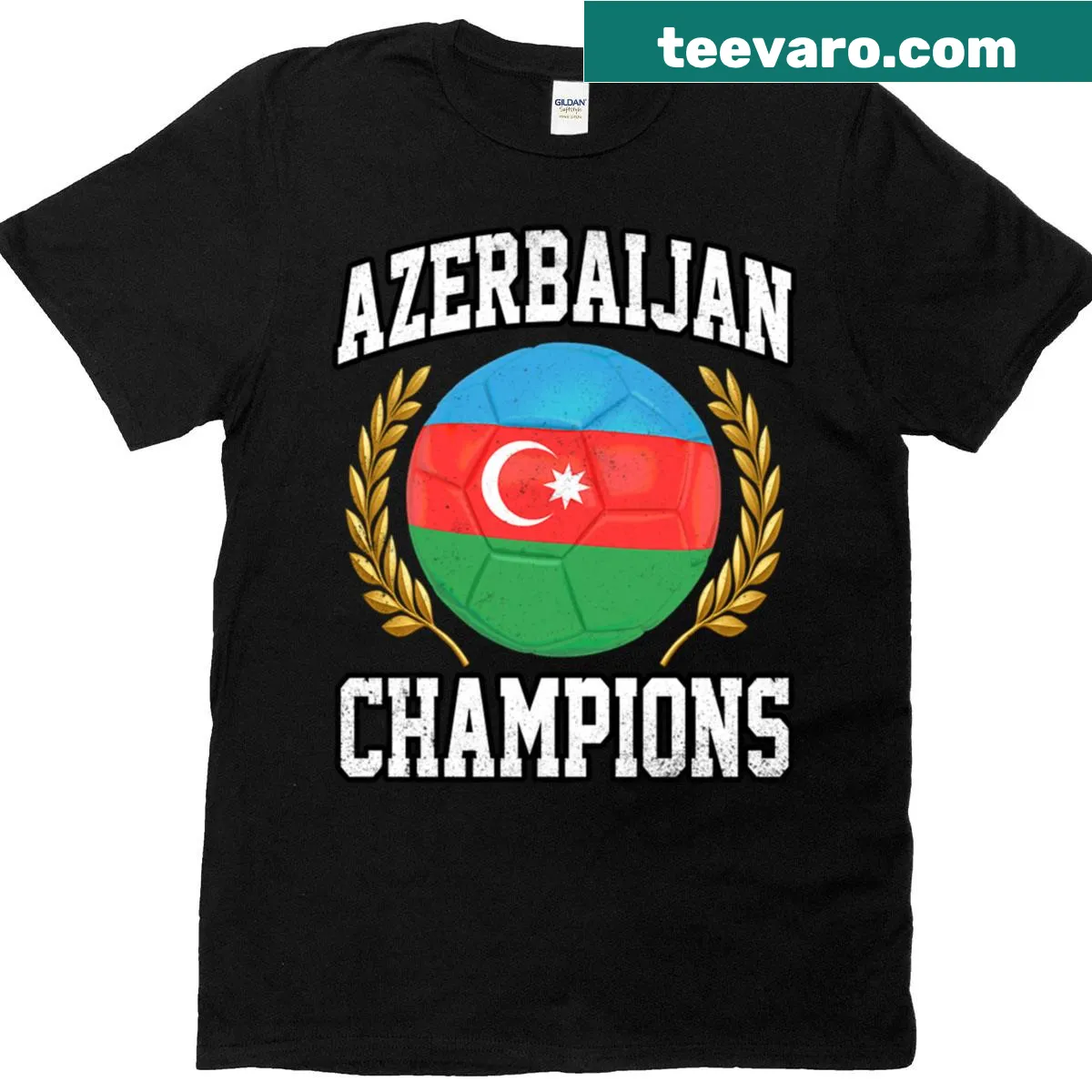 Soccer ball and Azerbaijan flag design t-shirt — on a men's t-shirt
