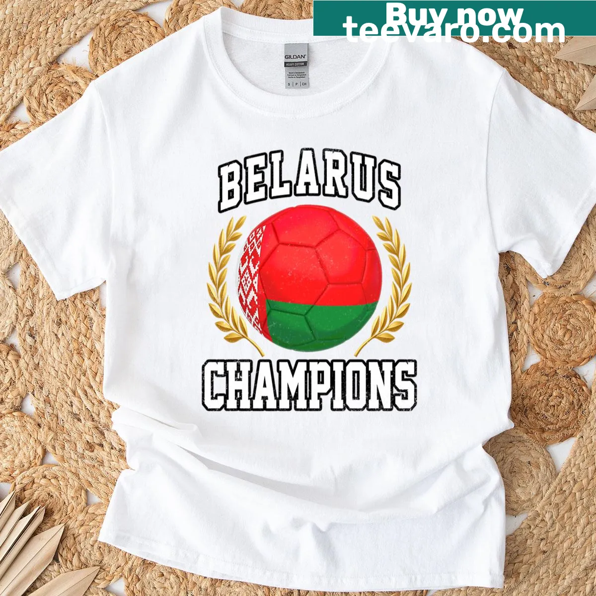 Soccer ball graphic with Belarus flag on a T-shirt — on a men's t-shirt