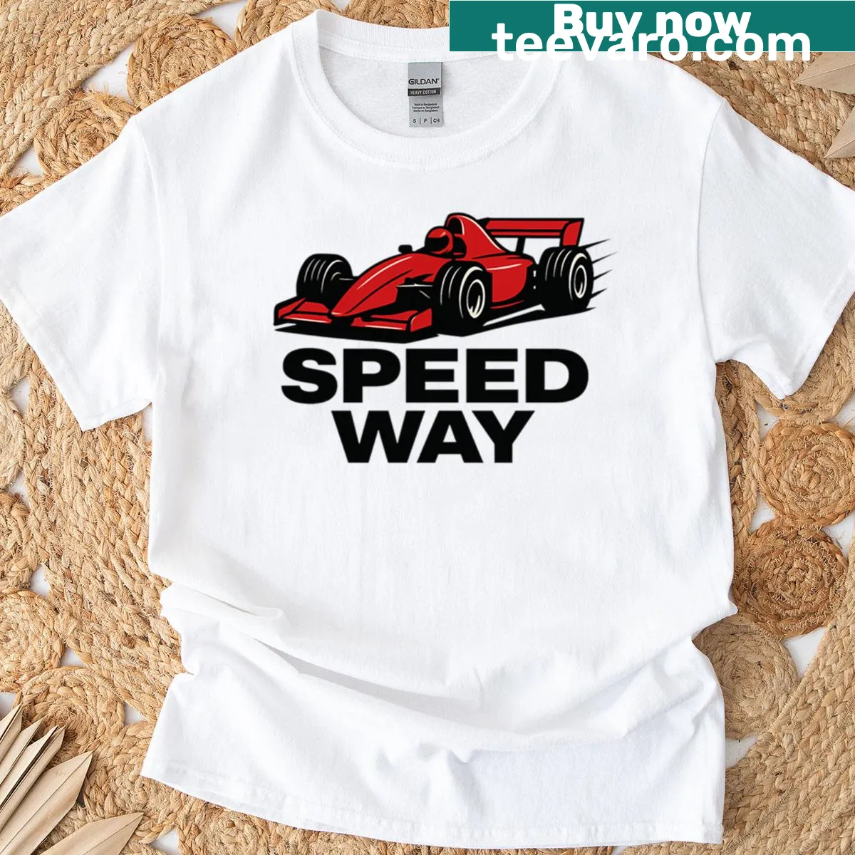 Bold typography T-shirt focusing on the theme of speed — on a men's t-shirt