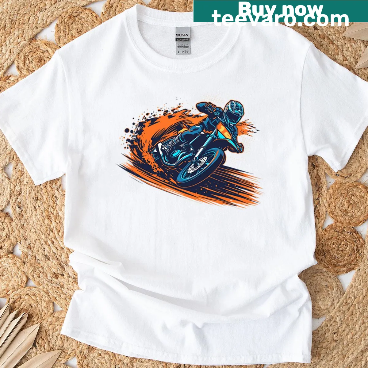 Racing-themed T-shirt with dynamic graphic depicting speed and adrenaline. — on a men's t-shirt