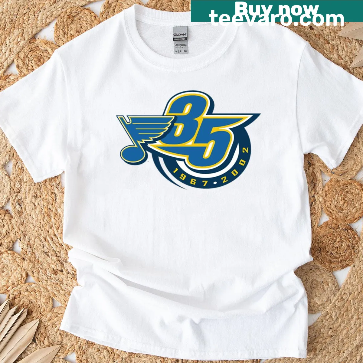 St Louis Blues logo graphic on an anniversary T-shirt — on a men's t-shirt