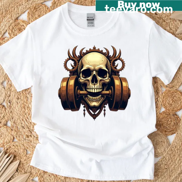 Steampunk skull graphic gym training T-shirt with vintage look
