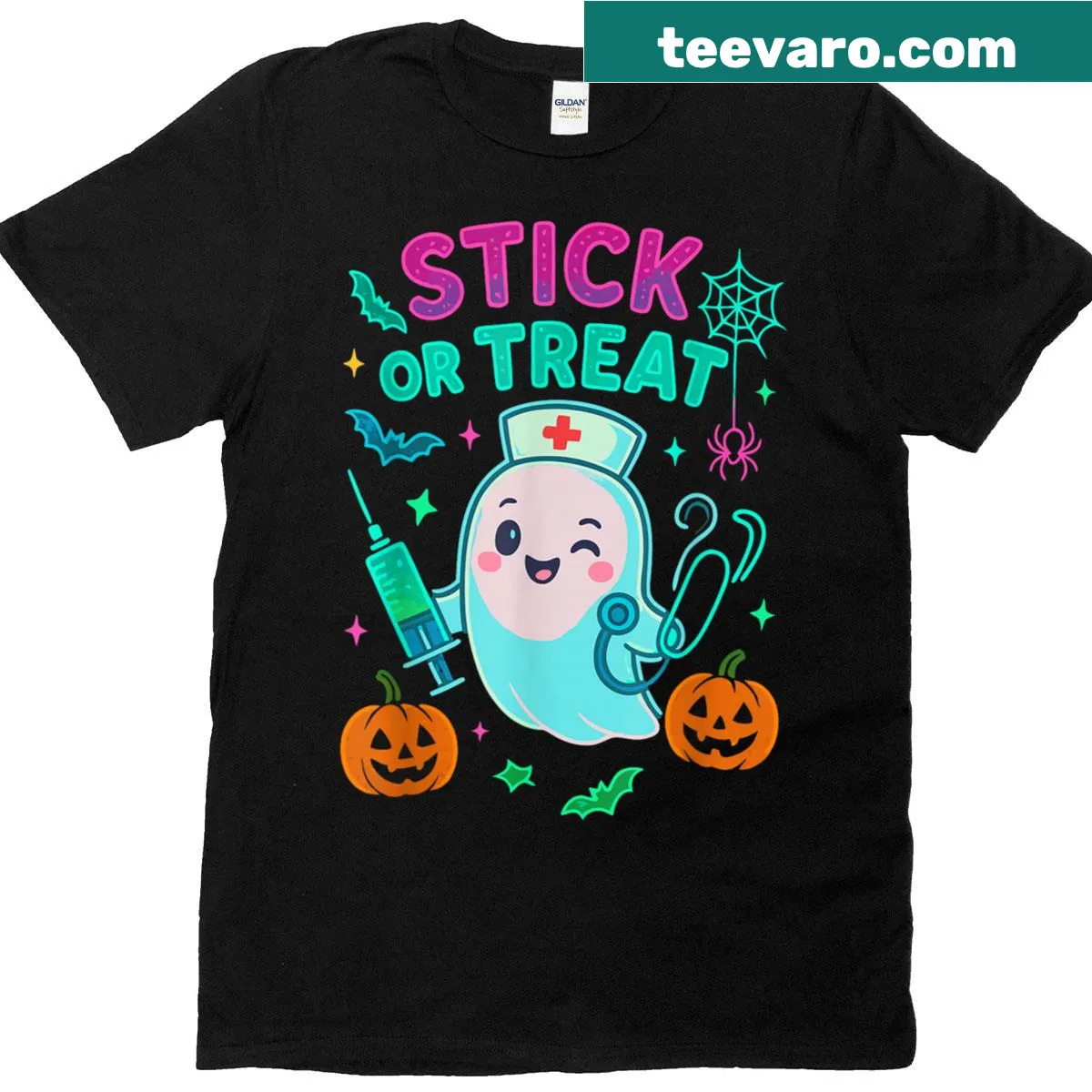 Cartoon ghost nurse Halloween T-shirt — on a men's t-shirt