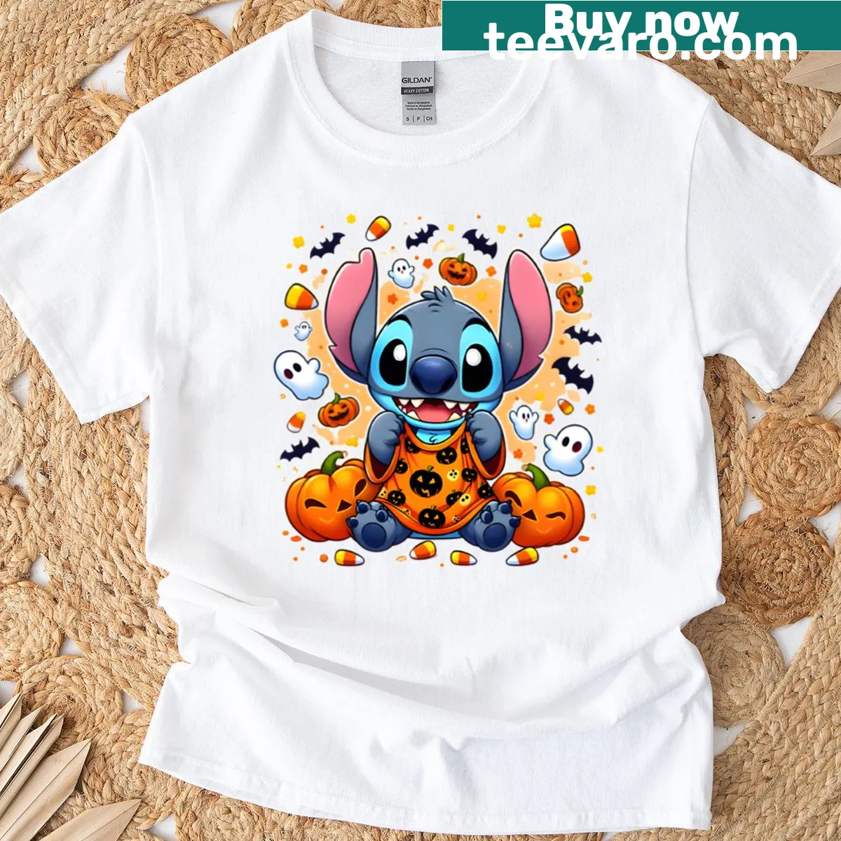 Lilo and Stitch Halloween t-shirt with pumpkins for kids — on a men's t-shirt
