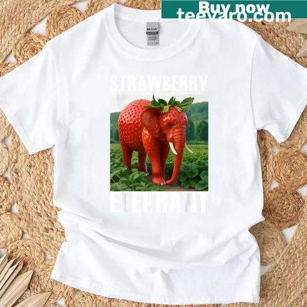 Cartoon T-shirt featuring a funny strawberry elephant design.