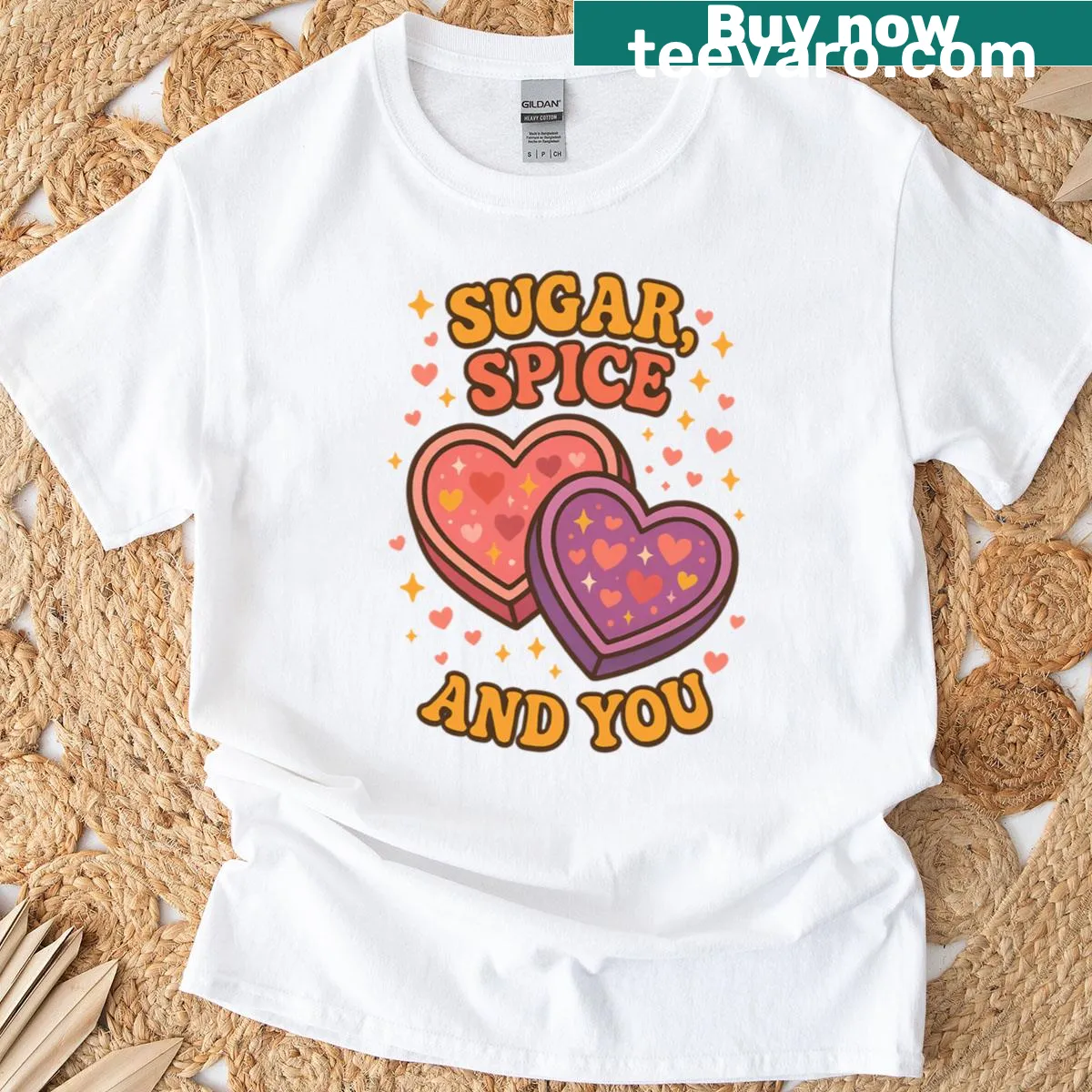 Cute heart candy graphic T-shirt with sweet love theme — on a men's t-shirt
