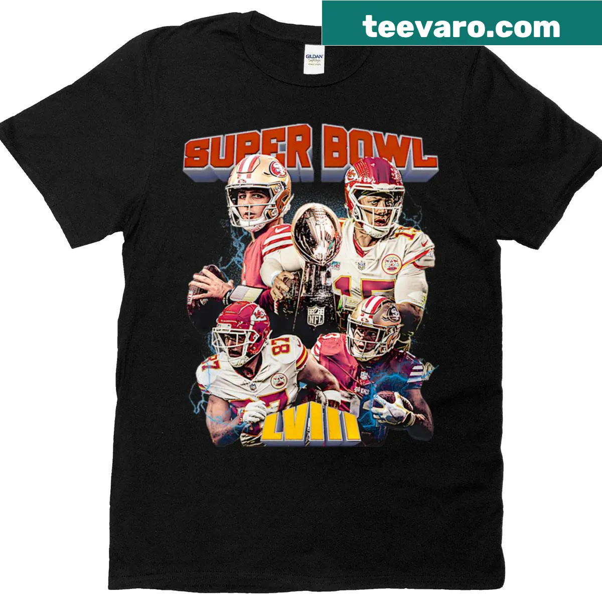 Limited edition Super Bowl LVIII Championship badge-emblem T-shirt — on a men's t-shirt