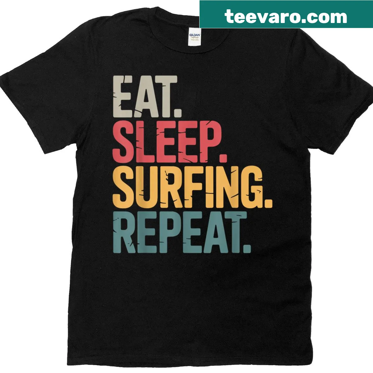 Surfing-themed T-shirt featuring a surfer on a wave — on a men's t-shirt