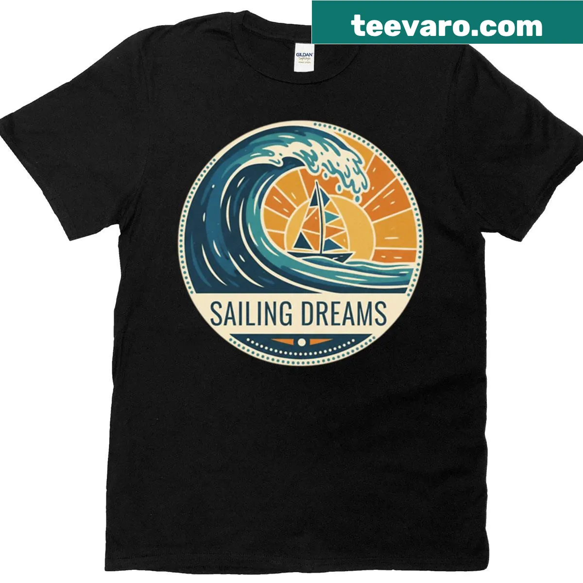 Illustrative T-shirt celebrating the spirit of sailing in Sydney — on a men's t-shirt