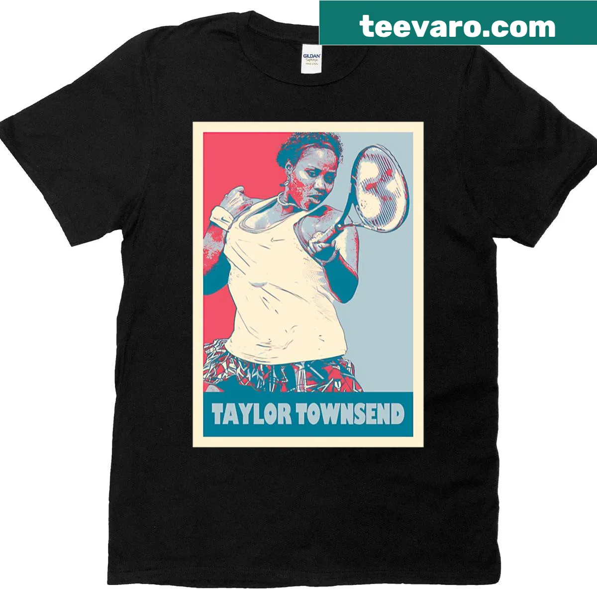Artistic tennis design featuring Taylor Townsend — on a men's t-shirt