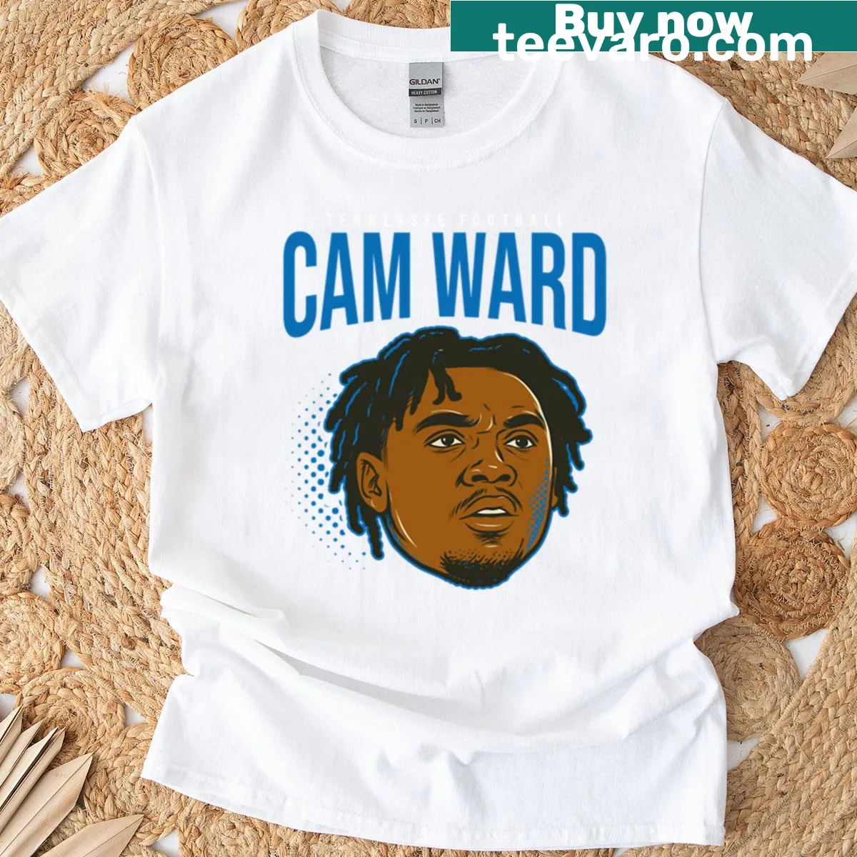 Tennessee Titans shirt featuring Cam Ward's name and logo — on a men's t-shirt