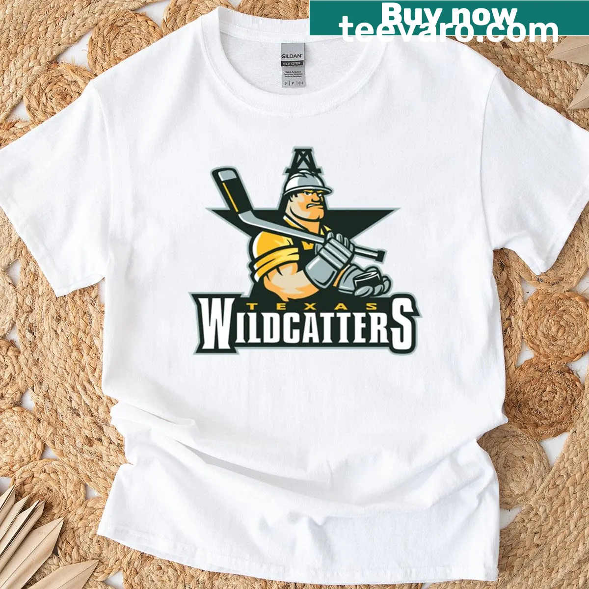 Illustrative T-shirt representing Texas wildcatters and nature. — on a men's t-shirt