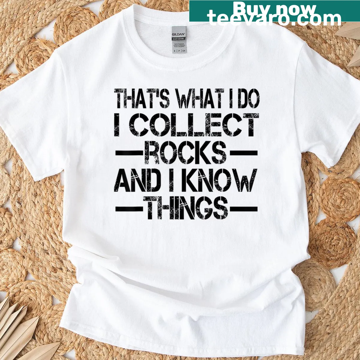Humorous T-shirt celebrating rock collecting with a playful saying. — on a men's t-shirt