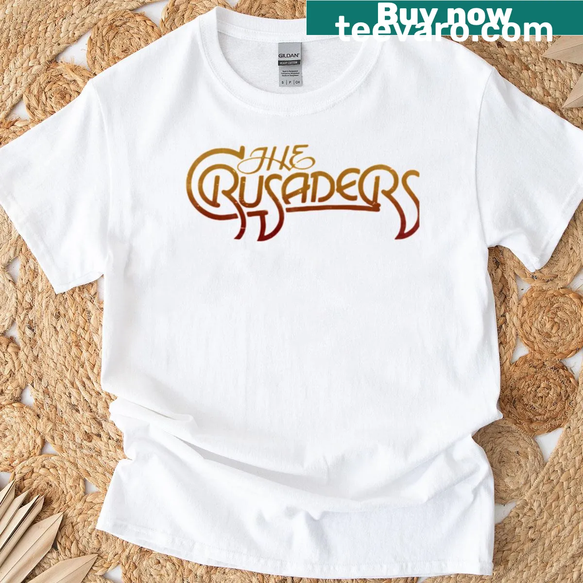 The Crusaders Jazz t-shirt with dynamic band graphic — on a men's t-shirt