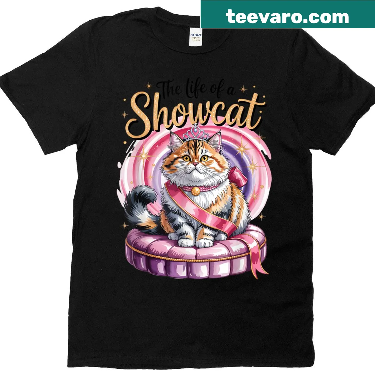 Funny showcat graphic T-shirt for cat lovers — on a men's t-shirt