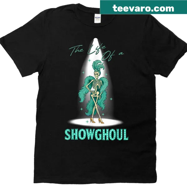 Retro Halloween t-shirt featuring a skeleton girl and showghoul theme