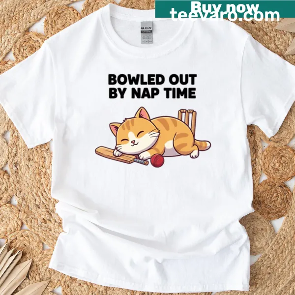 Adorable kitten in a cricketer outfit graphic on a t-shirt