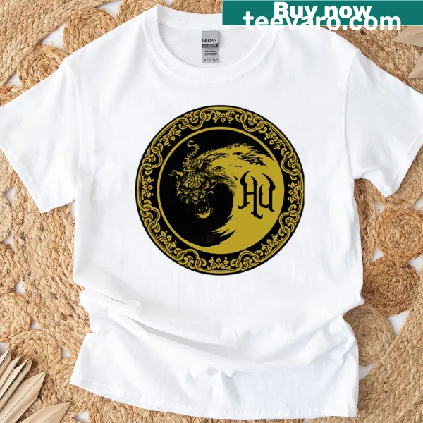 Illustrated wolf totem design on a casual T-shirt