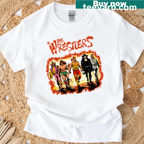 Dynamic wrestling graphic t-shirt featuring wrestlers in action