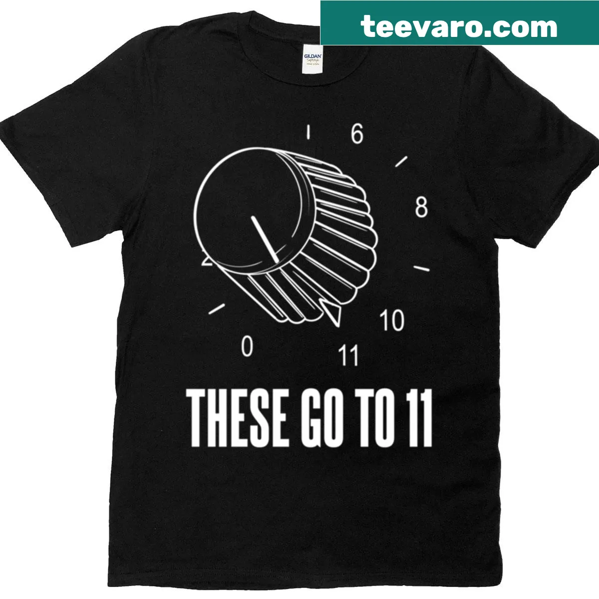 Funny T-shirt with 'These Go To 11' phrase — on a men's t-shirt