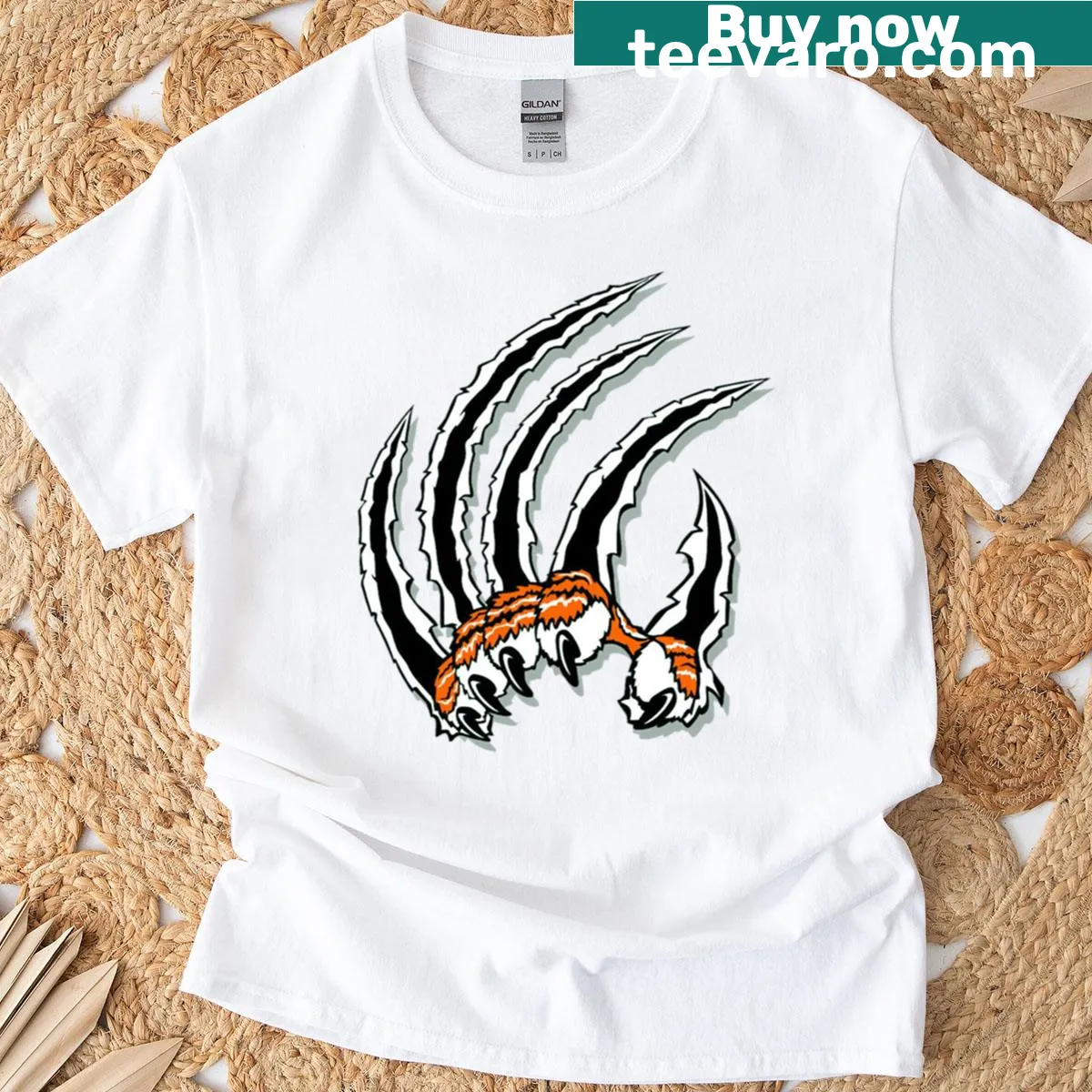 T-shirt featuring artistic representation of tiger scratch marks — on a men's t-shirt